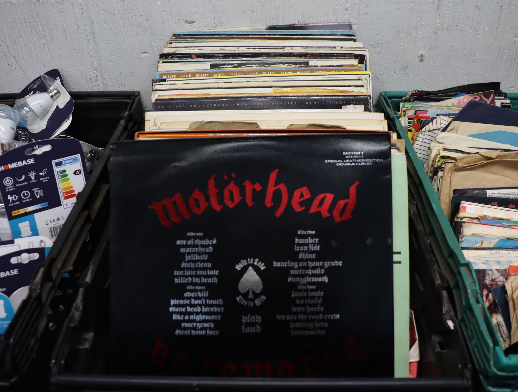 Crate of vinyl records incl. Motor Head, Neil Diamond, Alien soundtrack, Mary Poppins, Elvis, etc.