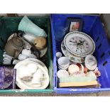 Crate of various ceramics incl. Wedgwood coffee cups, ceramic clocks, etc.