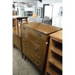 Mod century bedroom suite comprising 5 drawer chest on tapered chest, 3 drawer chest, dressing