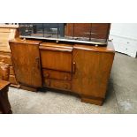 Burr walnut sideboard with 2 central drawers and fall front section