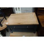 (54) Blue painted oak top coffee table with drawers and shelf under (B,9)