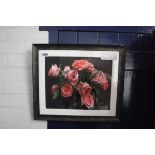 (2124) Framed and glazed print of roses and further framed and glazed print of 'The Feast'