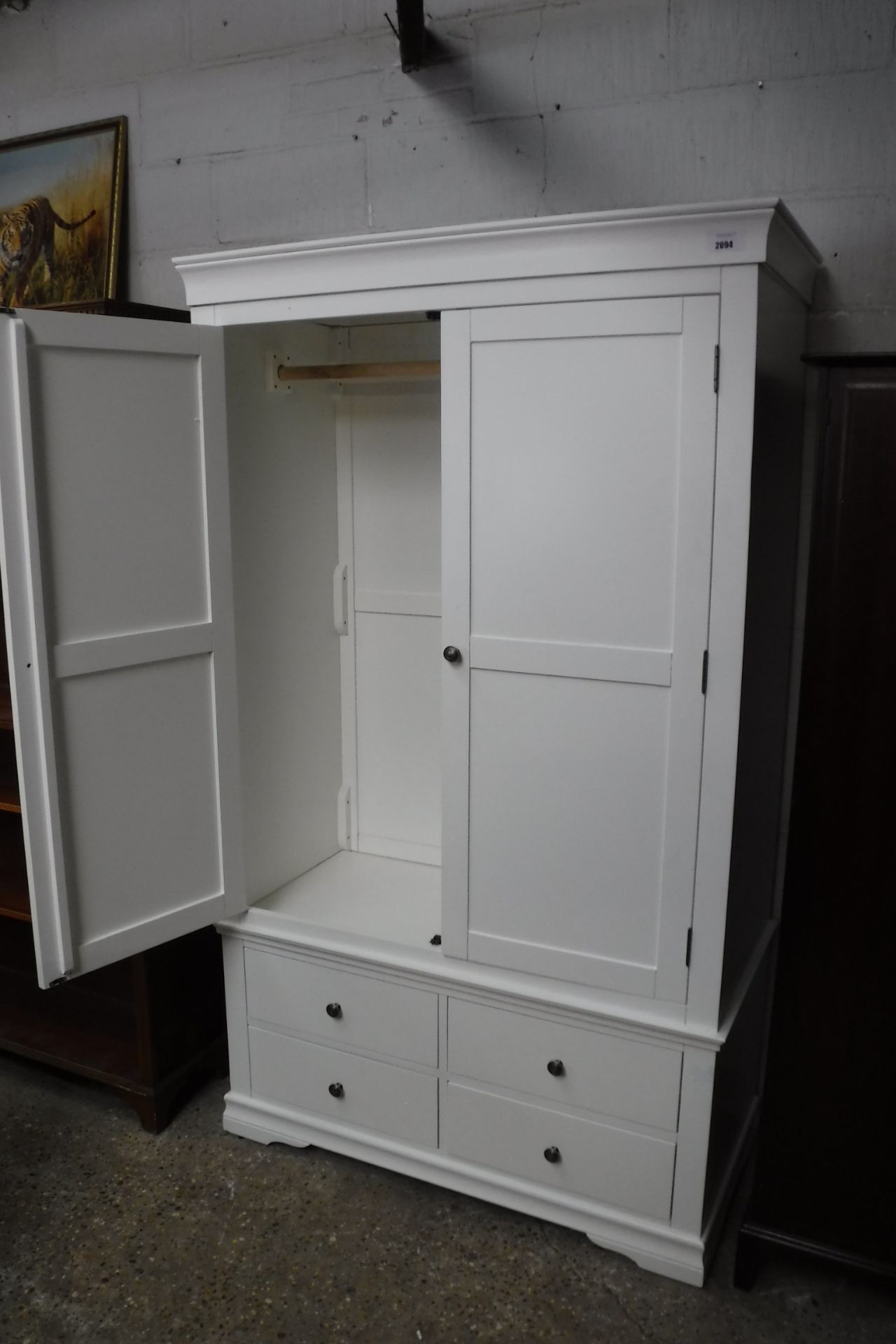 White double door wardrobe with 4 drawers to base