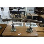 Pair of brass swan neck banker's style desk lamps