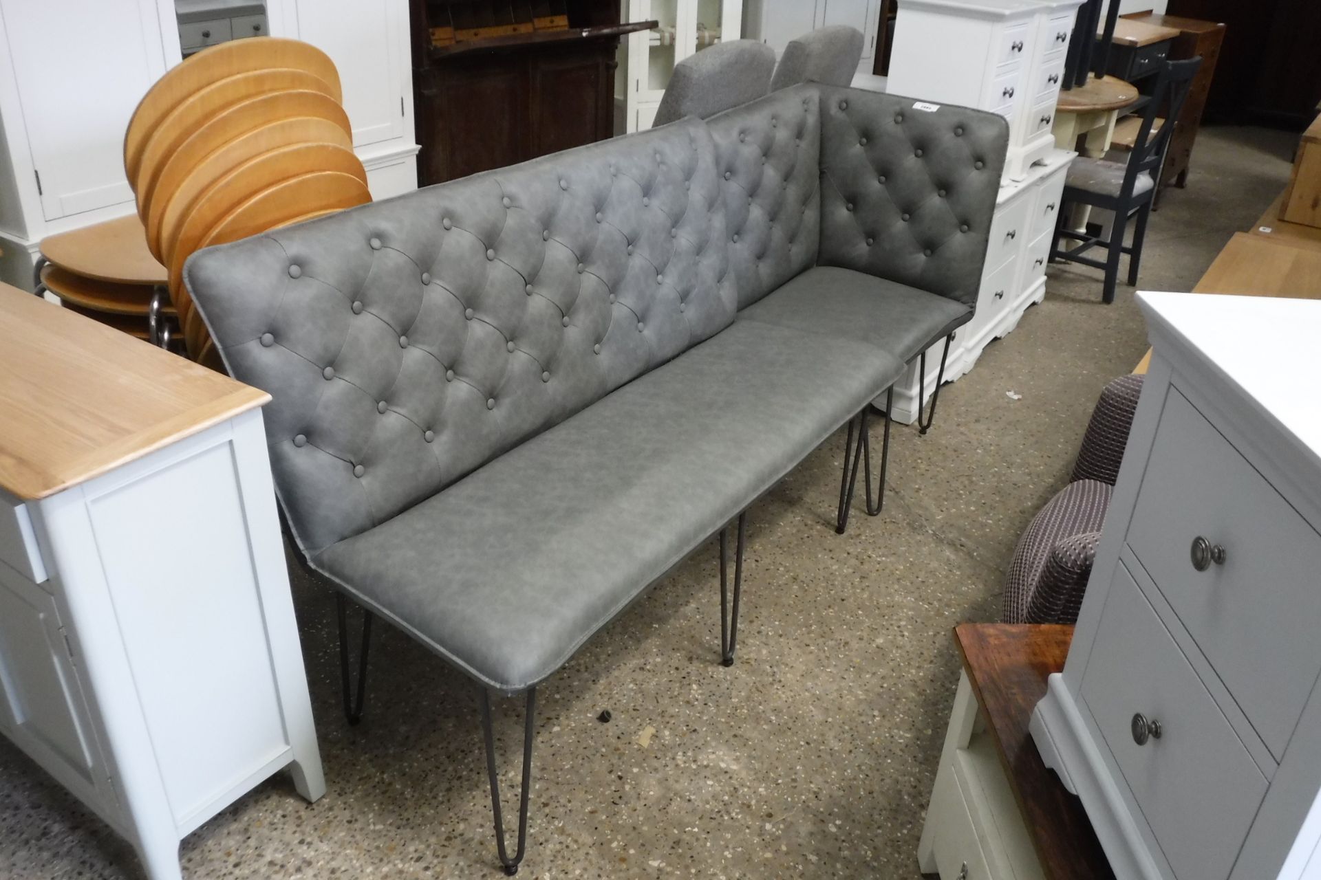 (237,) Grey button back upholstered bench seat with matching corner section