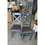 (247) Pair of blue painted cross back dining chairs (A,11)