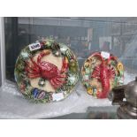 2 crab and lobster pattern majolica plates