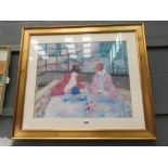 Framed and glazed impressionist print of ladies having tea