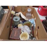 (4) Box containing a Maori scarf, cigarette dispenser, book ends, a Toby jug, loose cutlery and