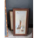 3 framed and glazed prints of fishing boats and a Russell Flint style scene of a peasant girl on a