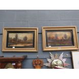 2 oils on canvas of country scenes with figures and cottages