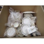 Box containing a qty of Royal Doulton pastorale patterned crockery Heathcote pattern, good condition