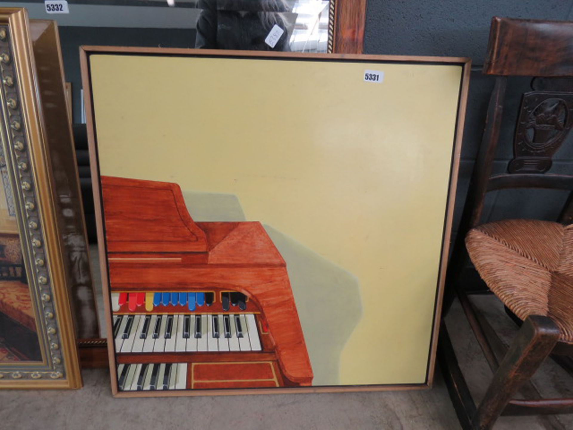 Oil on board - painting of an electric organ