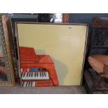 Oil on board - painting of an electric organ