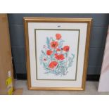 Framed and glazed Lynne Broberg print with poppies