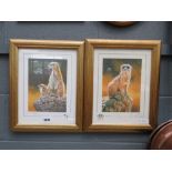 Pair of framed and glazed prints of Ltd. Ed. meerkats entitled 'Attentive' and 'You Talking to Me'