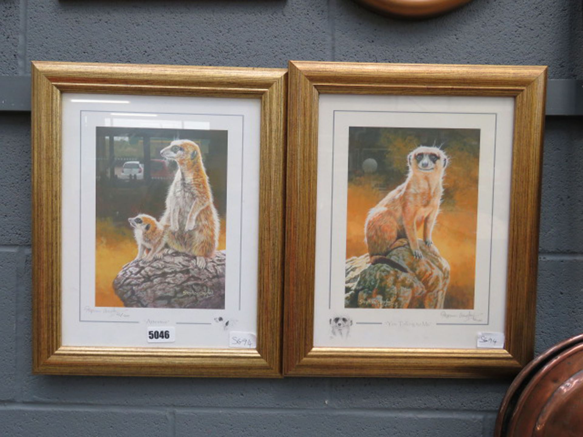Pair of framed and glazed prints of Ltd. Ed. meerkats entitled 'Attentive' and 'You Talking to Me'