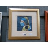 Comical print, Vermeer print of a girl with face mask