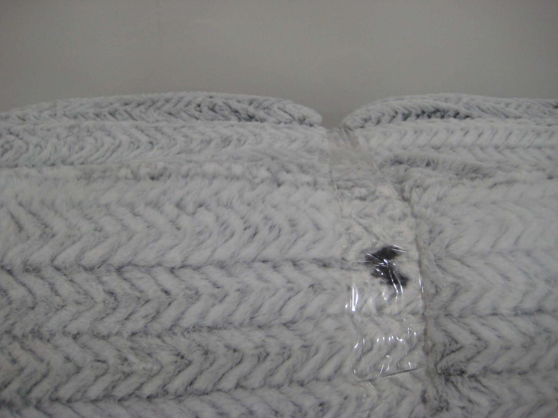 3 large grey faux fur covered bolster type pillows, one with some damage (see photos) - Image 2 of 3