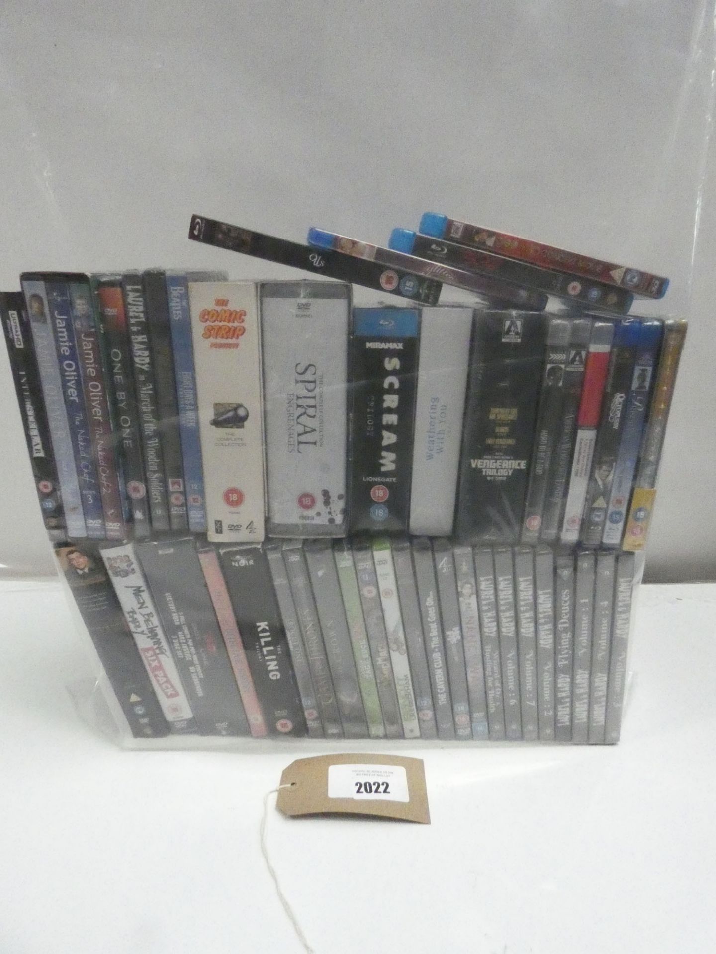 Bag containing quantity of Blu-Ray DVD films