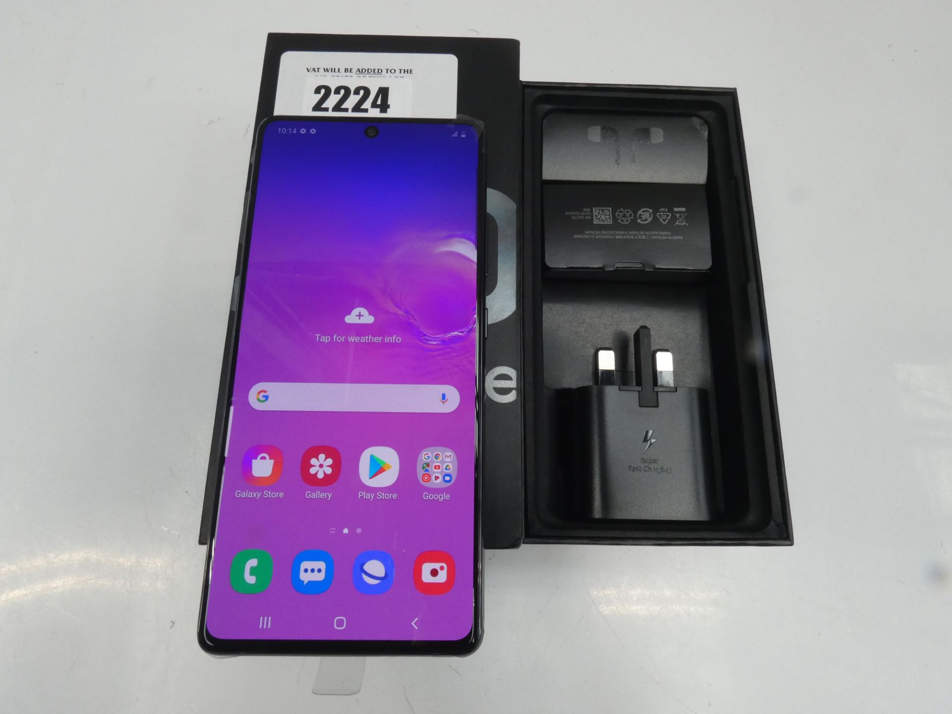 Samsung S10 Lite 128GB Prism Black smartphone with box, earphones and charger