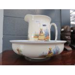 Floral patterned wash stand jug and bowl