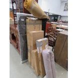 Grey fabric headboard, two carpets plus four boxes containing furniture parts
