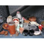 Cage containing a Wade piggybank, character jug plus ornaments and general crockery