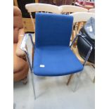 Chrome and blue fabric armchair