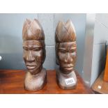 Pair of carved wooden African heads