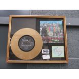 Beatles wall hanging with printed signatures and a 7'' record