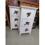 Pair of 3 drawer white painted storage cabinets