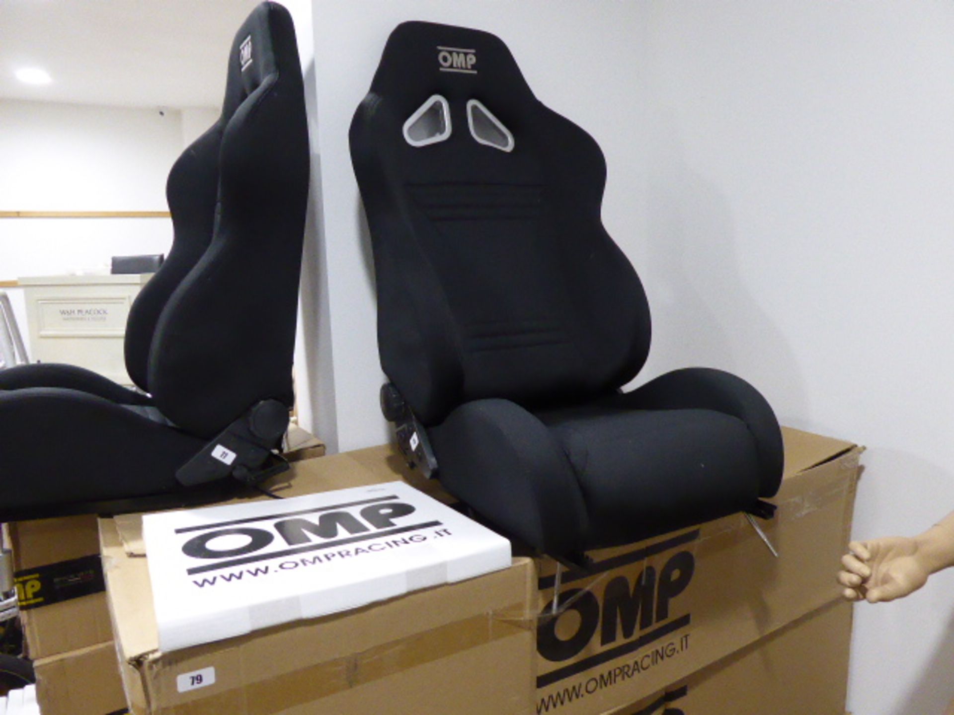 OMP Model HA/750/N black racing seat with matching slider kit and heating element (boxed)