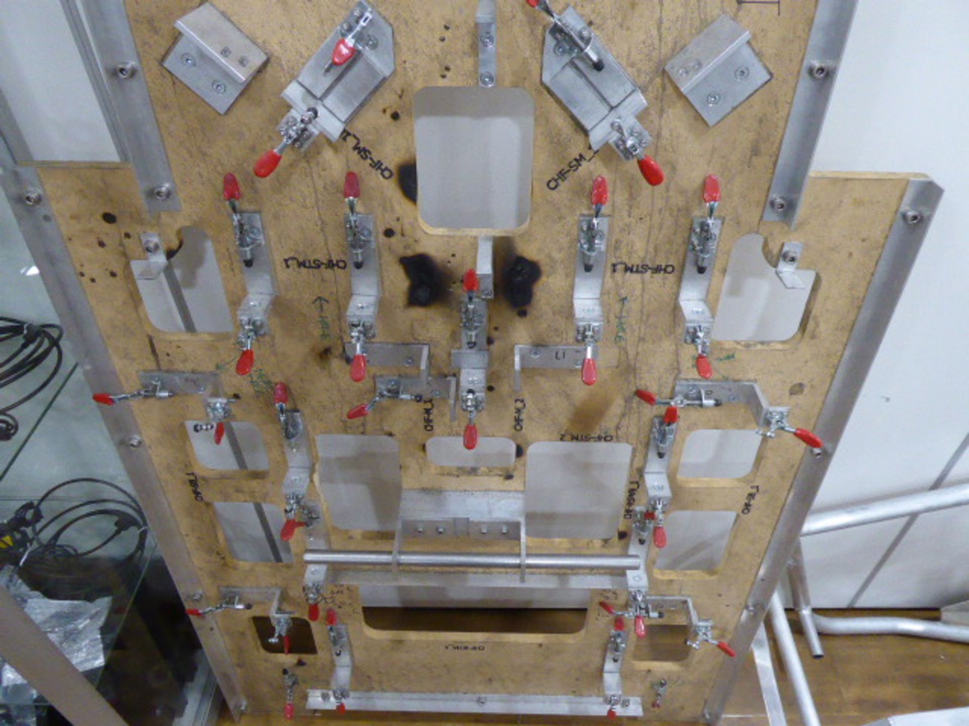 DryCycle aluminium frame engineering jig with additional jig, mounted on board, and 3 shelves of - Image 3 of 7