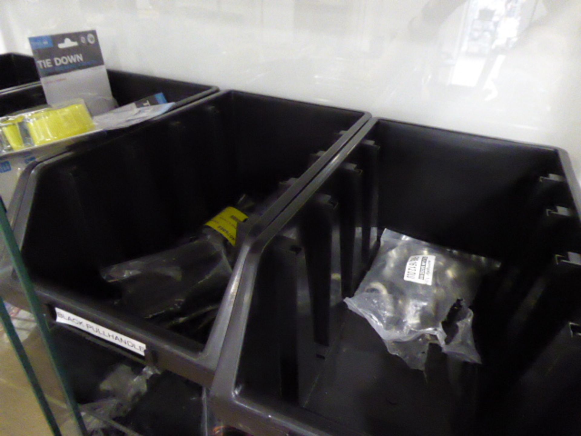 4 plastic trays containing stock parts to include Zen bearings, tie-down straps, door pull handles - Image 3 of 3