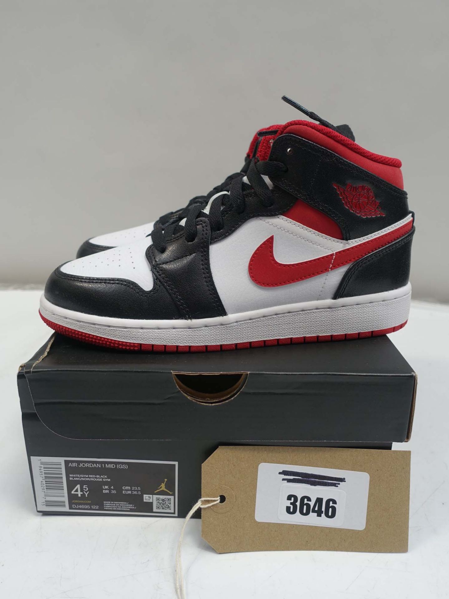 Nike Air Jordan 1 Mid Gym Red Black White childrens trainers size 4