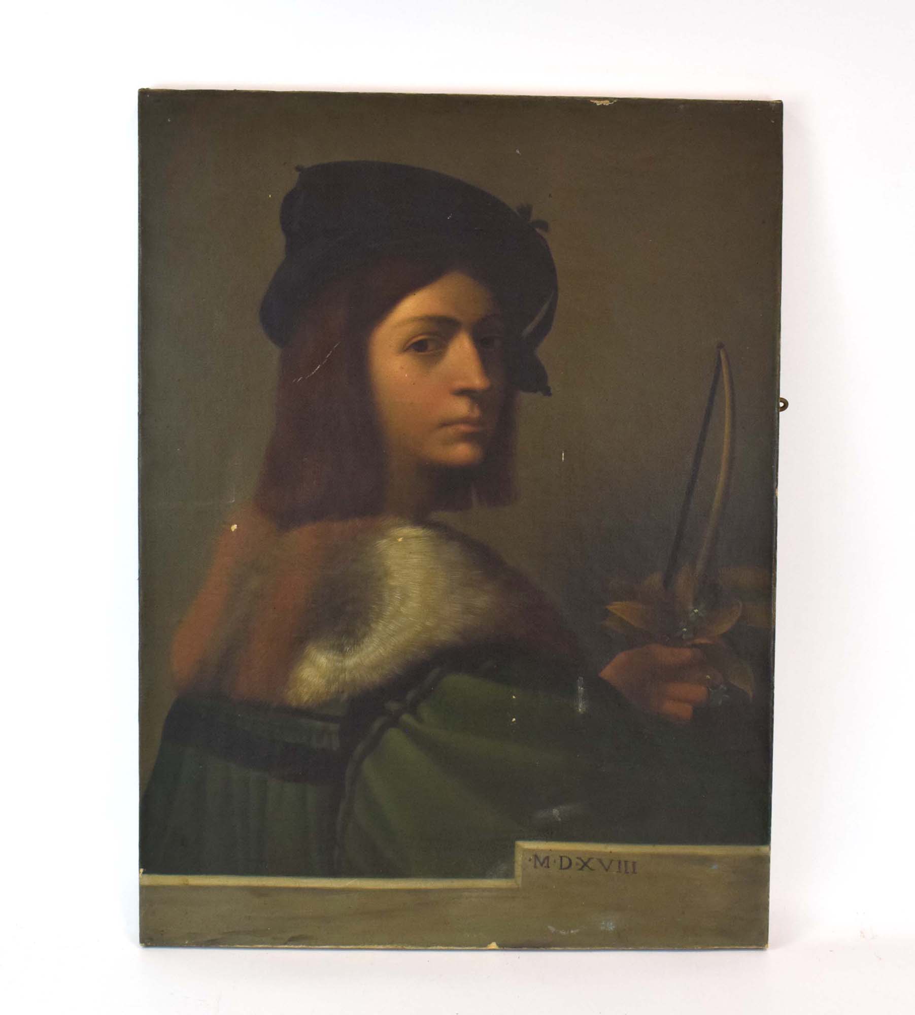 19th century school, A study of an archer in the Renaissance manner, unsigned, oil on canvas, 69.