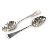 A pair of George III silver berry spoons, maker SB IB, London 1813, l.