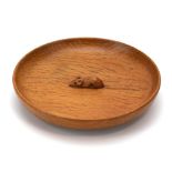 A Robert 'Mouseman' Thompson turned oak bowl inset with the signature mouse, d.