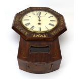 A late 19th century drop-dial wall clock in a rosewood and brass inlaid case, h.
