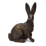 A late 20th century bronze figure modelled as a seated hare, unsigned, h.