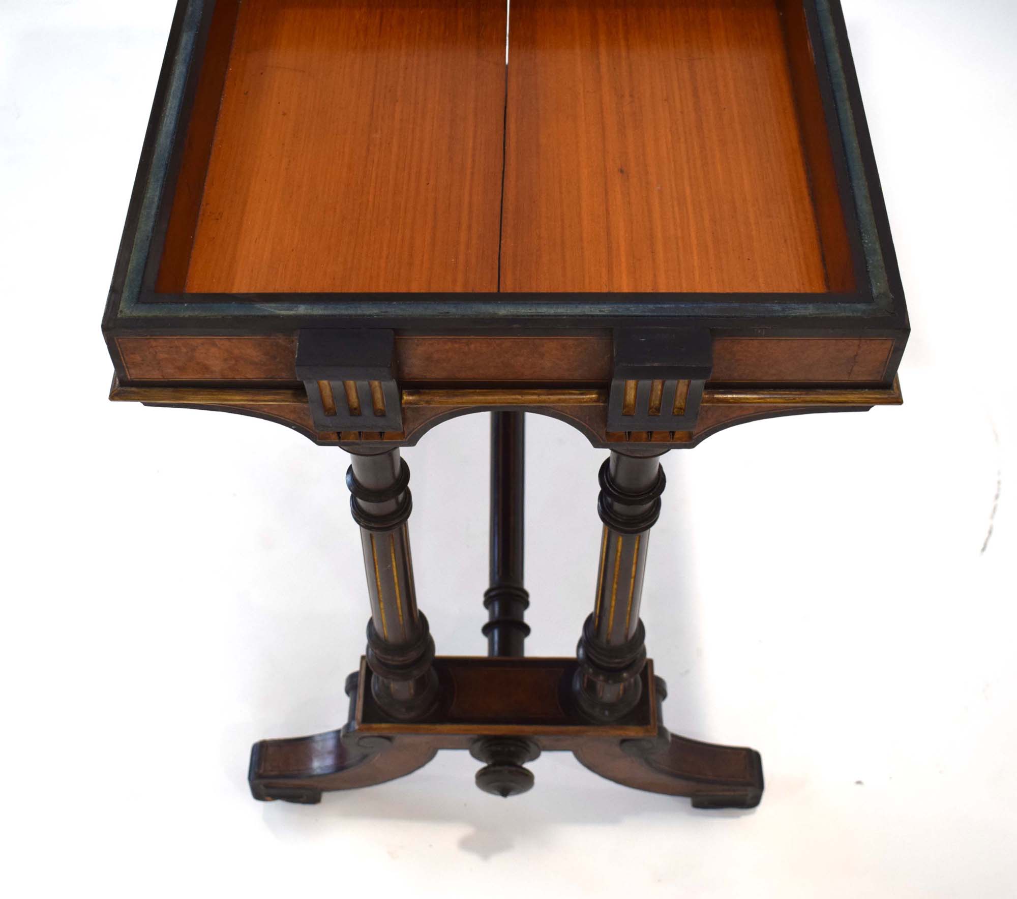 A Gillows side table, the walnut and ebonised top folding to reveal a baize covered games surface, - Image 6 of 9