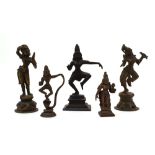 Five cast metal figures modelled as Eastern deities and dancers, max h.