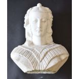 An alabaster bust modelled as Angelica Maria wearing a headress and pearls,