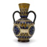 A Doulton Lambeth two handled vase of globular form,