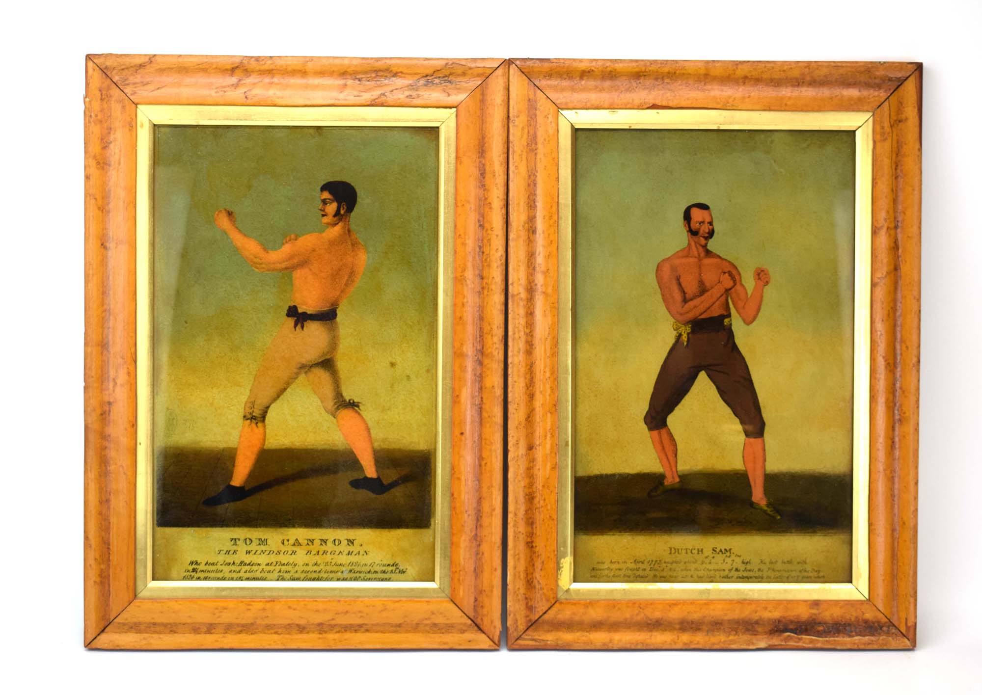 Of Boxing Interest A pair of reverse prints on glass depicting 'Dutch Sam' and Tom Cannon',
