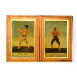 Of Boxing Interest A pair of reverse prints on glass depicting 'Dutch Sam' and Tom Cannon',