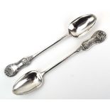 A pair of Victorian Scottish silver Kings pattern serving spoons, maker RG&S, Glasgow 1846, l.