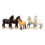 Five Beswick figures, each modelled as a horse comprising a palomino example and four shires, max h.