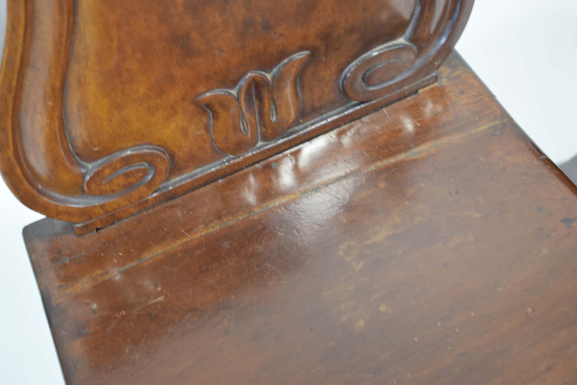 A pair of Victorian mahogany hall chairs, each back bearing insignia for the 3rd Battalian, - Image 4 of 5